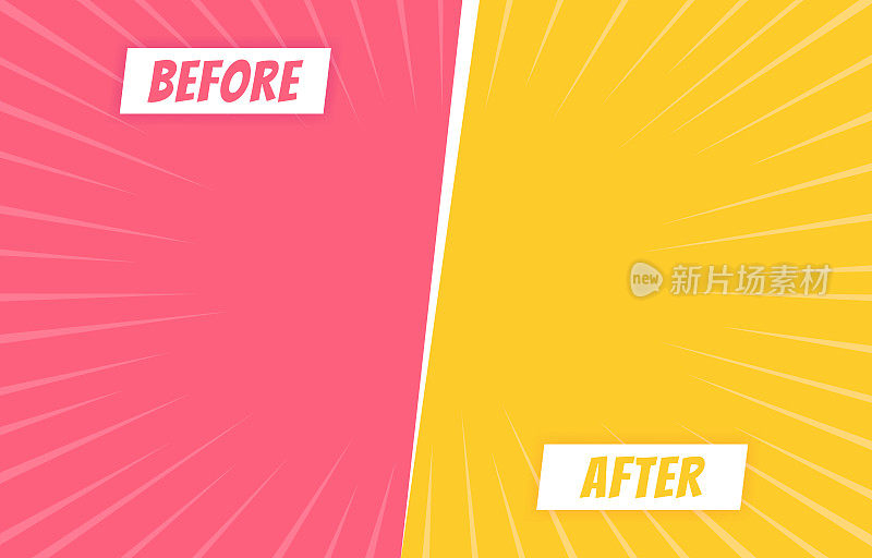 Before and after background template. Two color retro background with halftone corners for comparison. Vector illustration